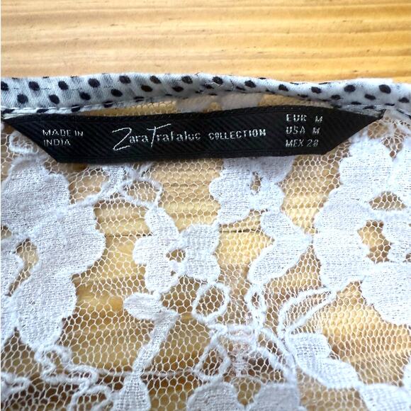 ZARA Trafaluc Collection White & Black Polka Dot Dress w/ Lace Trim, Size M - Picture 2 of 5